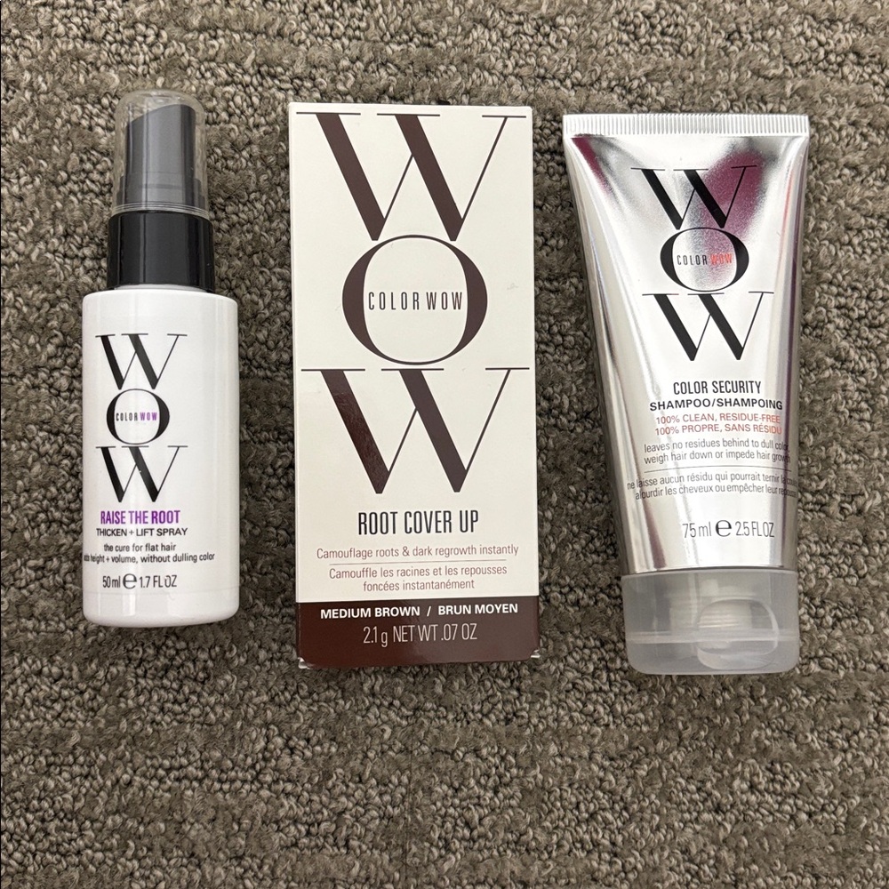 Color Wow Silver Shampoo, lift Spray and  Medium Brown Root Cover Up set